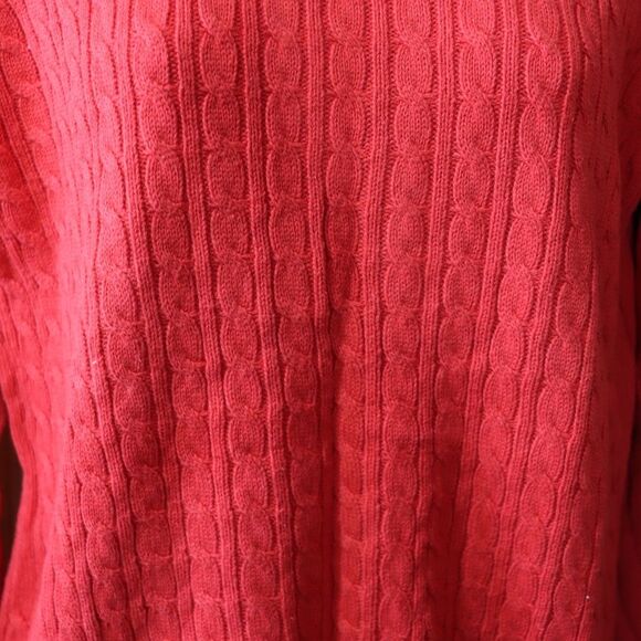 Villager Petite Small 100% Cotton Red Cable Knit Sweater Scoop Neck Pullover - Picture 6 of 14